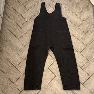 Free People Black Denim Overalls